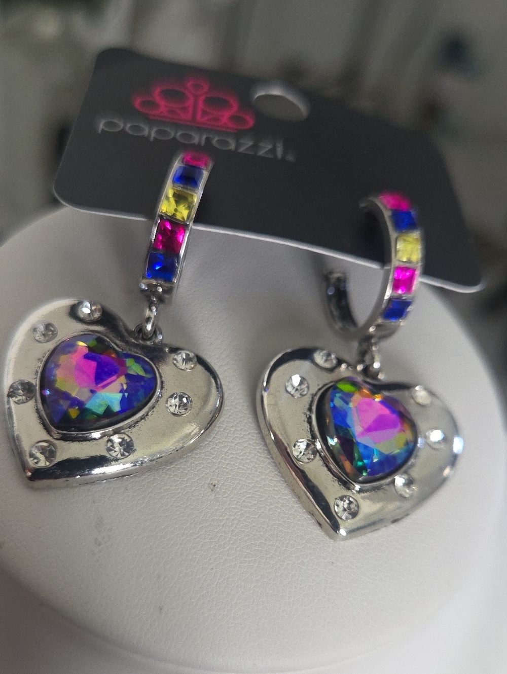 Paparazzi Multi Oil Spill Heart Hoop Earrlngs NWT